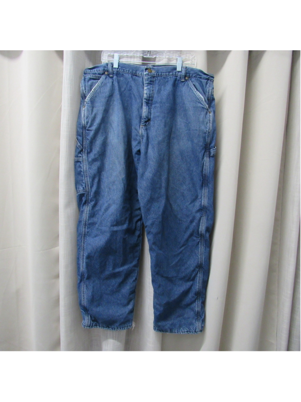 Wrangler Men's Fleece Lined Carpenter Jeans 40x32 Distressed Hem Workwear Blue